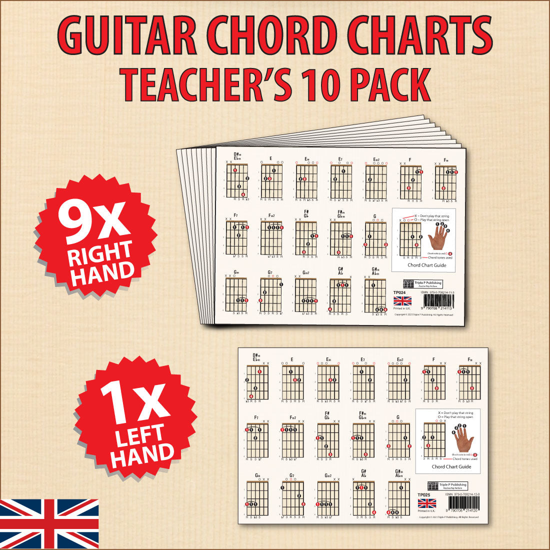 Teacher's 10 pack showing 9 right-hand charts and 1 left hand chart