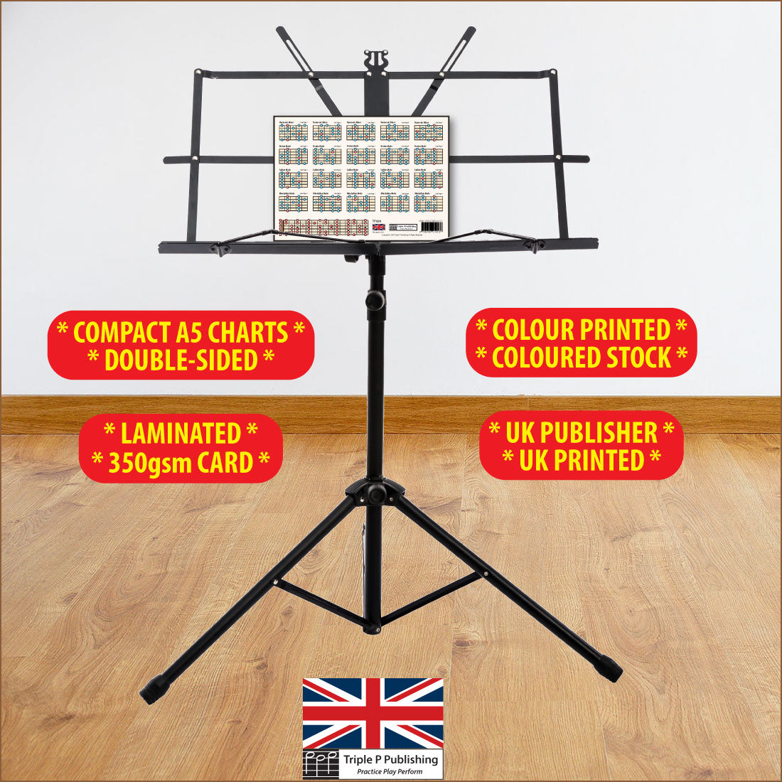 Guitar scale chart sitting on a music stand