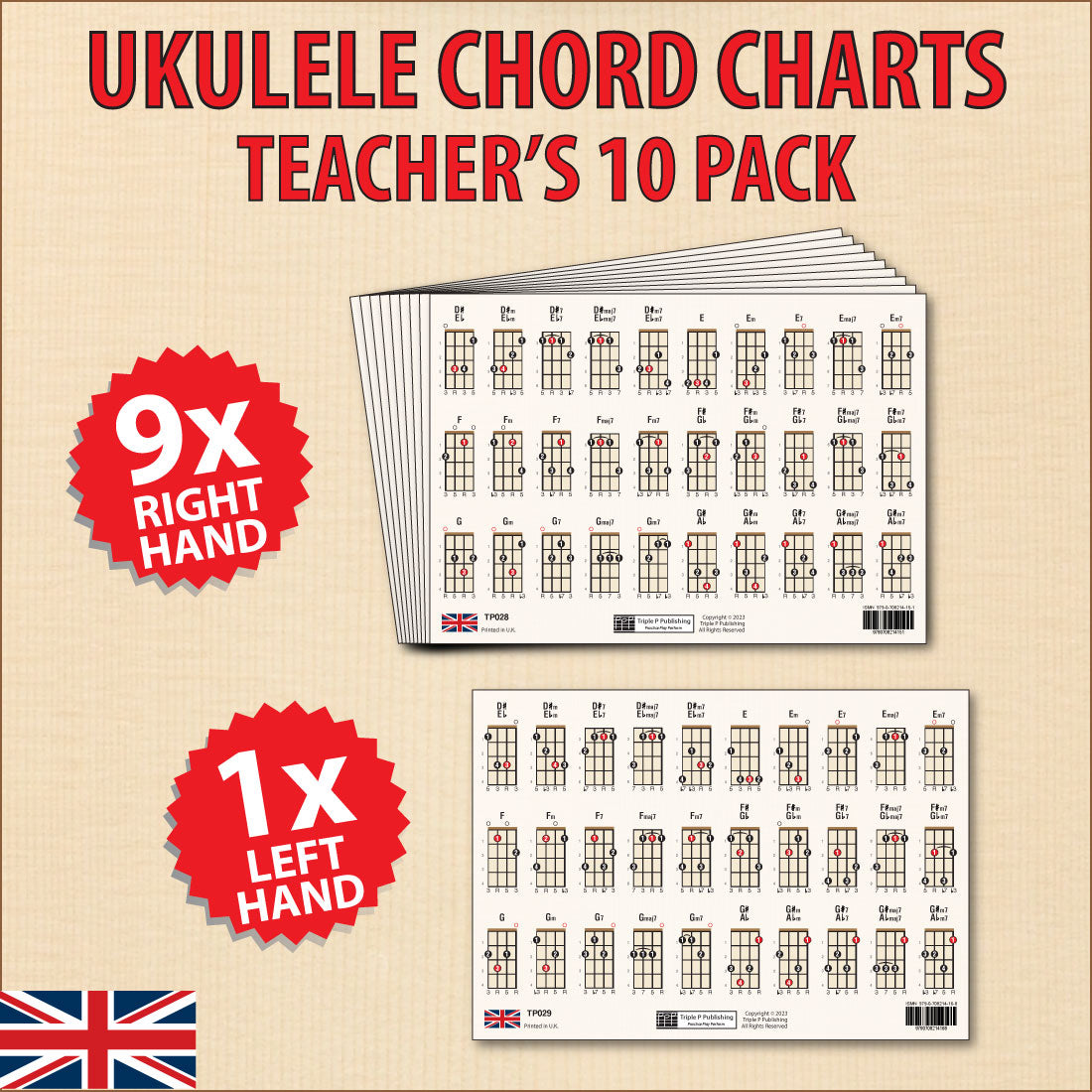 Teacher's 10 pack showing 9 right-hand charts and 1 left hand chart