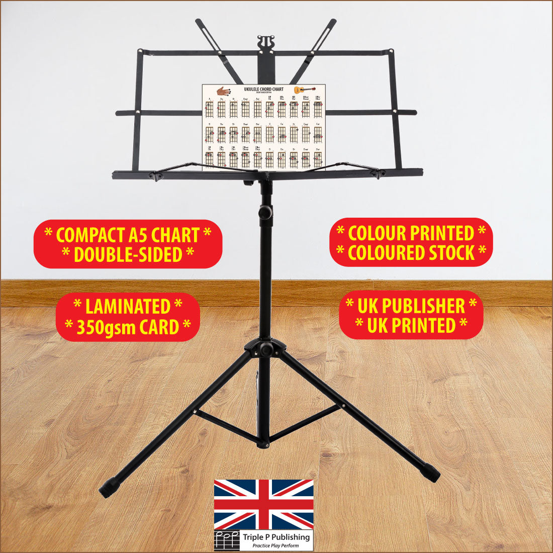 Chord chart sitting on a music stand