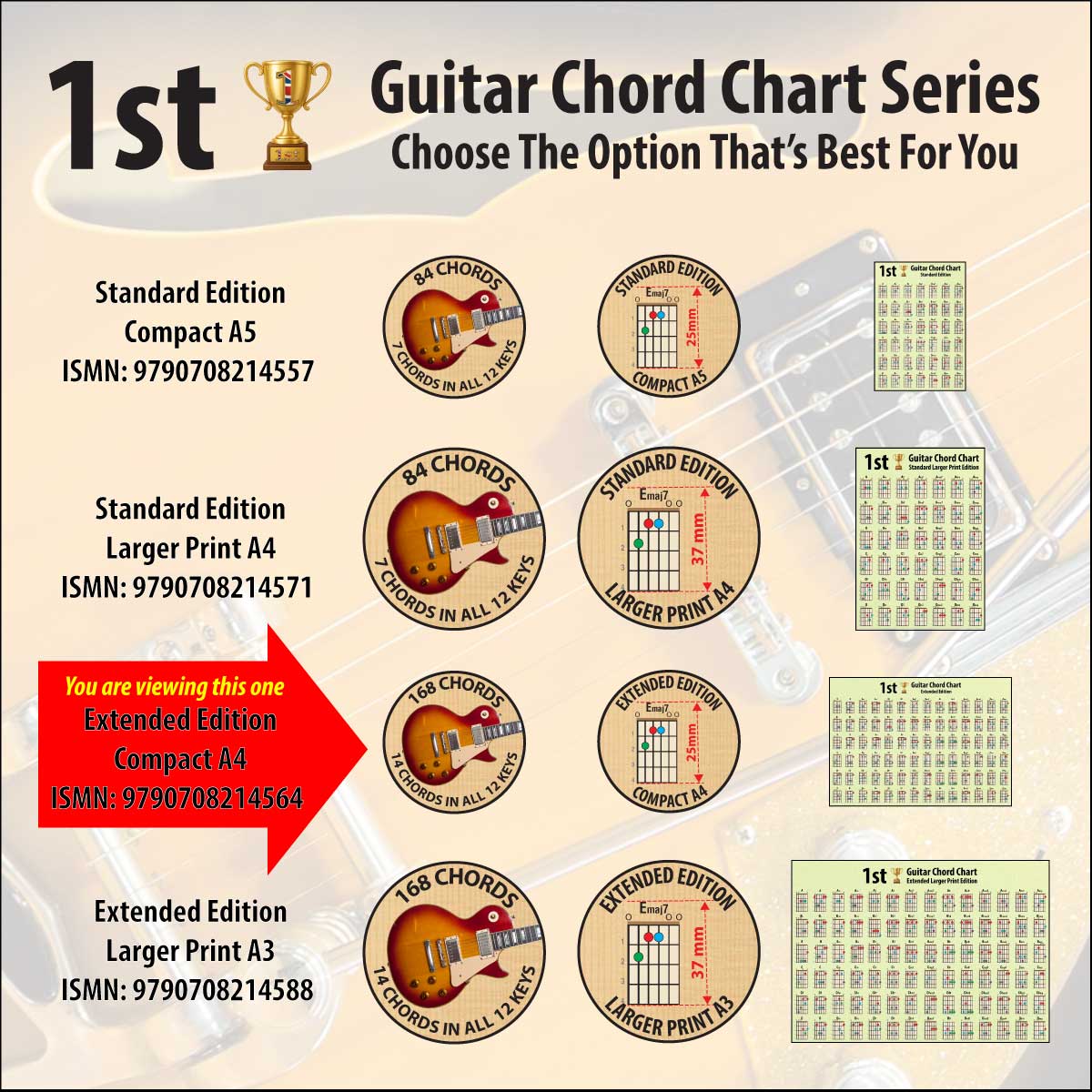 Comparison chart, showing the differences between the 4 chord charts options available
