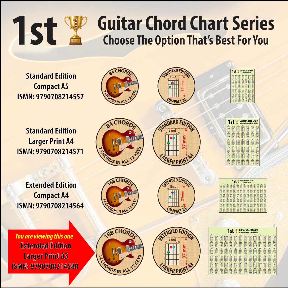 Comparison chart, showing the differences between the 4 chord charts options available
