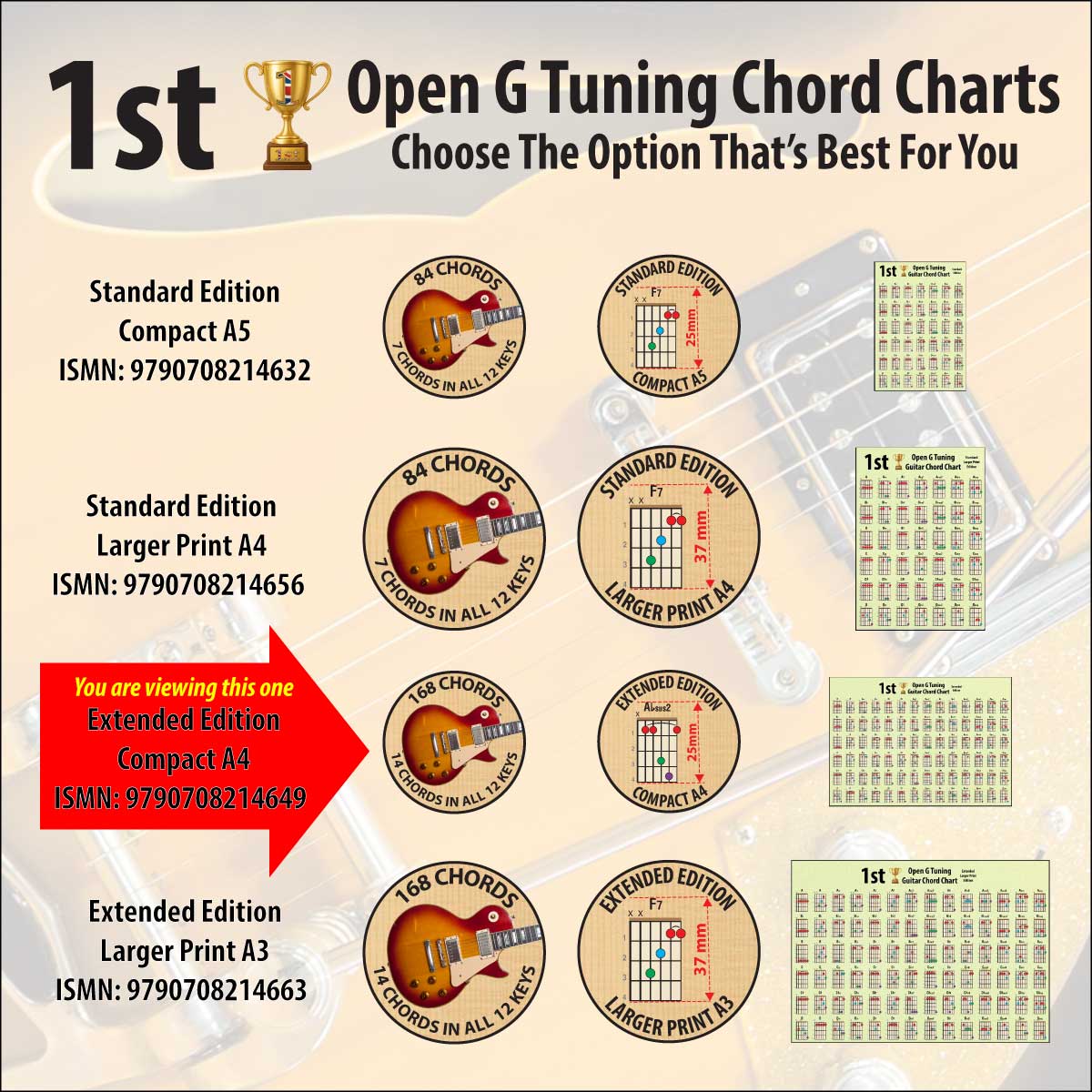 Comparison chart, showing the differences between the 4 chord charts options available