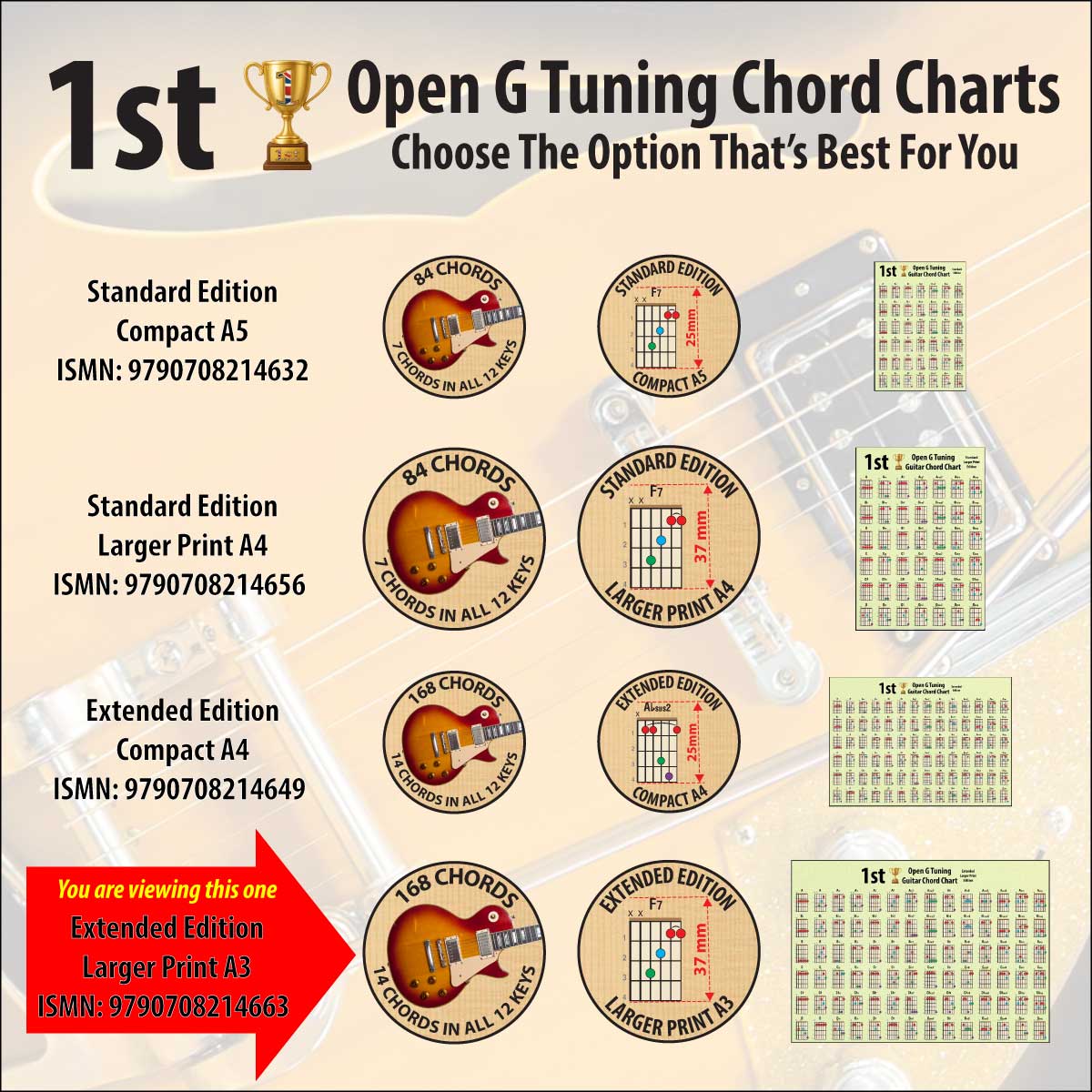 Comparison chart, showing the differences between the 4 chord charts options available