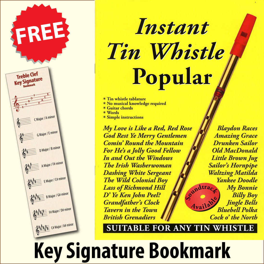 front cover of Instant Tin Whistle Popular Book Only together with free Treble Clef bookmark