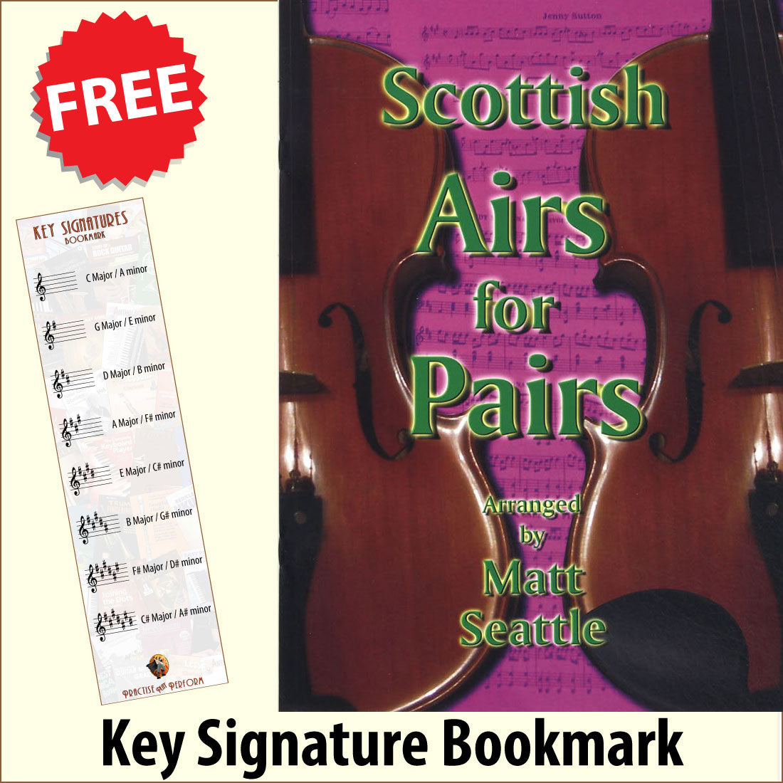 front cover of Scottish Airs for Pairs together with free Treble Clef bookmark