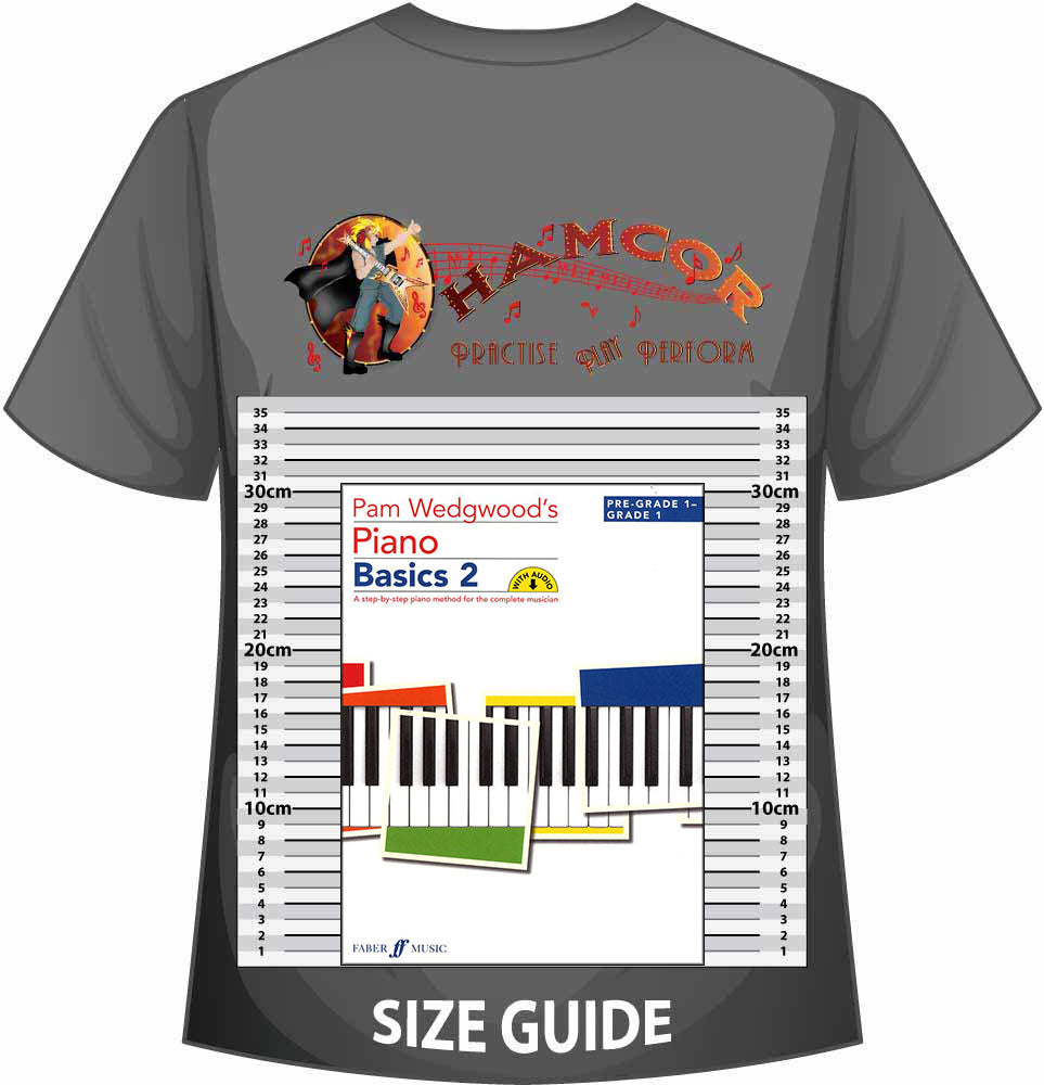 front cover of Pam Wedgwood's Piano Basics 2 Book/Audio on a size guide