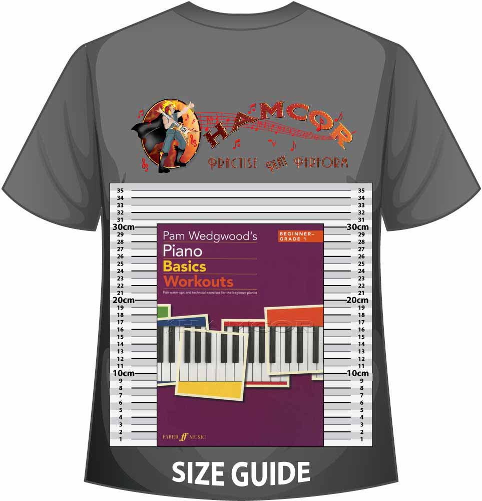 front cover of Pam Wedgewood's Piano Basics Workouts Beginner-Grade 1 on a size guide