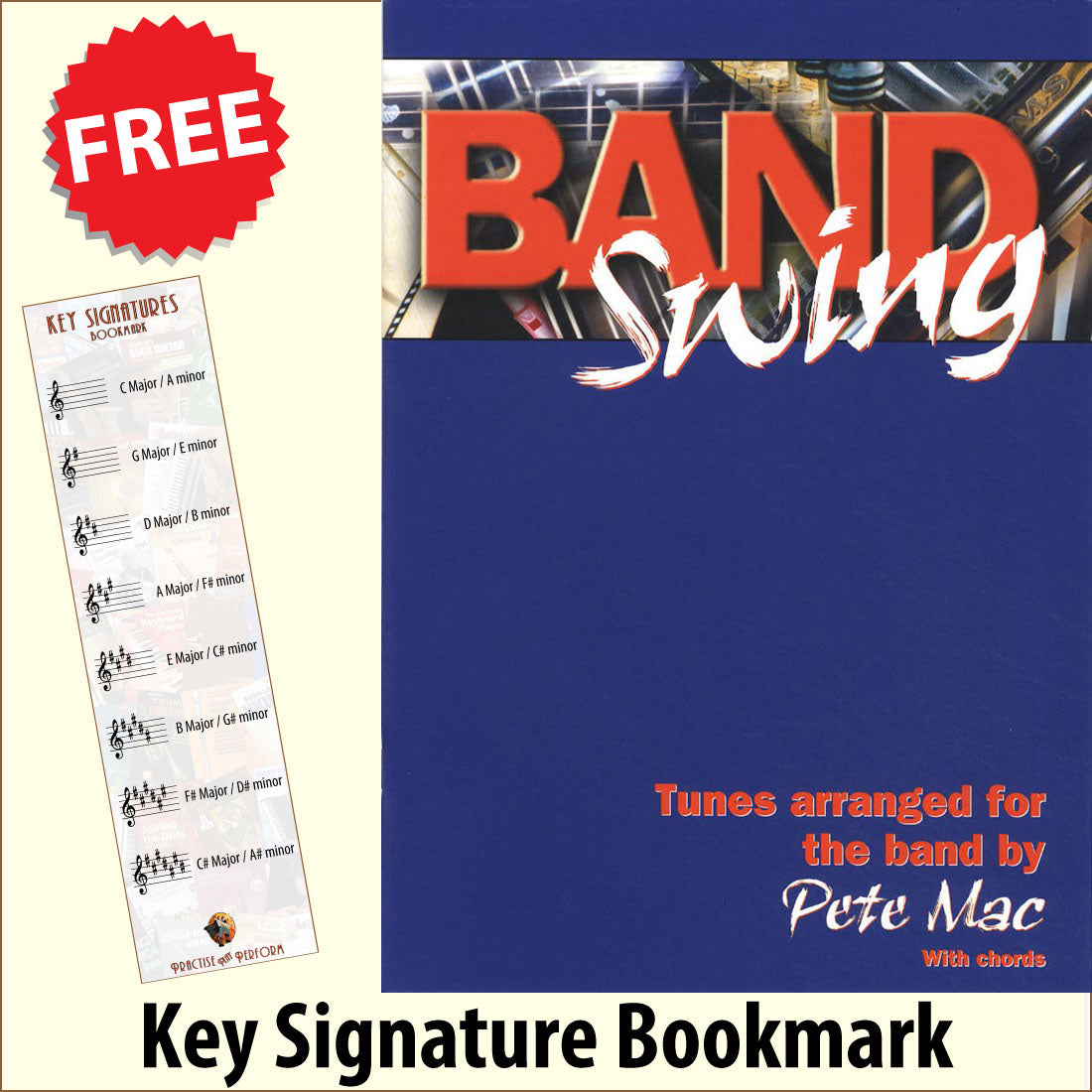 front cover of Band Swing Tunes Arranged for the Band together with free Treble Clef bookmark