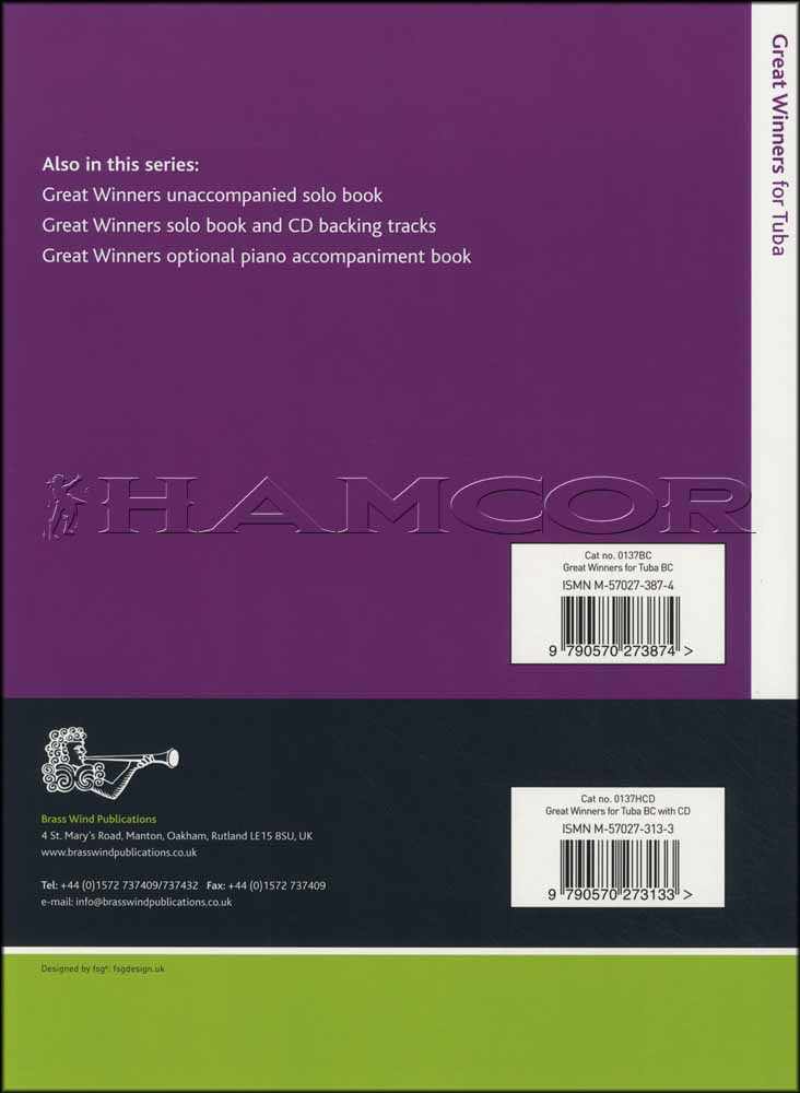 back cover of Great Winners for Tuba Bass Clef Book Only