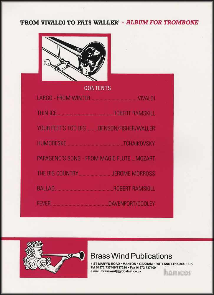 back cover of From Vivaldi to Fats Waller for Trombone Treble Clef