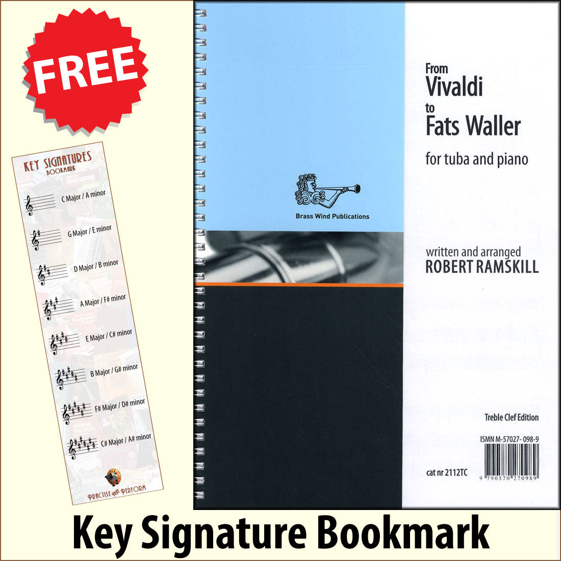front cover of From Vivaldi to Fats Waller for Tuba Treble Clef together with free Treble Clef bookmark