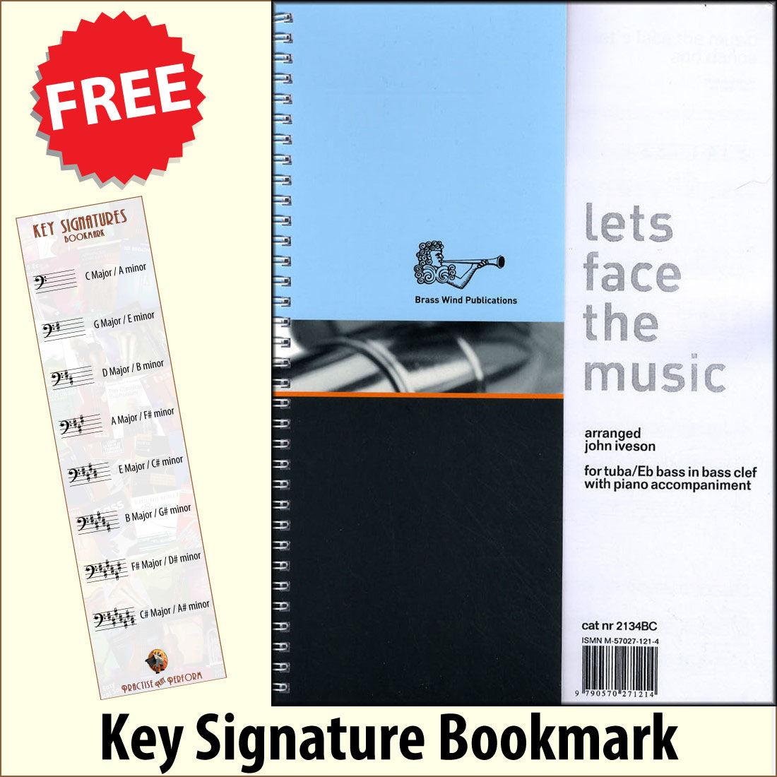 front cover of Lets Face The Music for Tuba/Eb Bass Bass Clef together with free Bass Glef bookmark