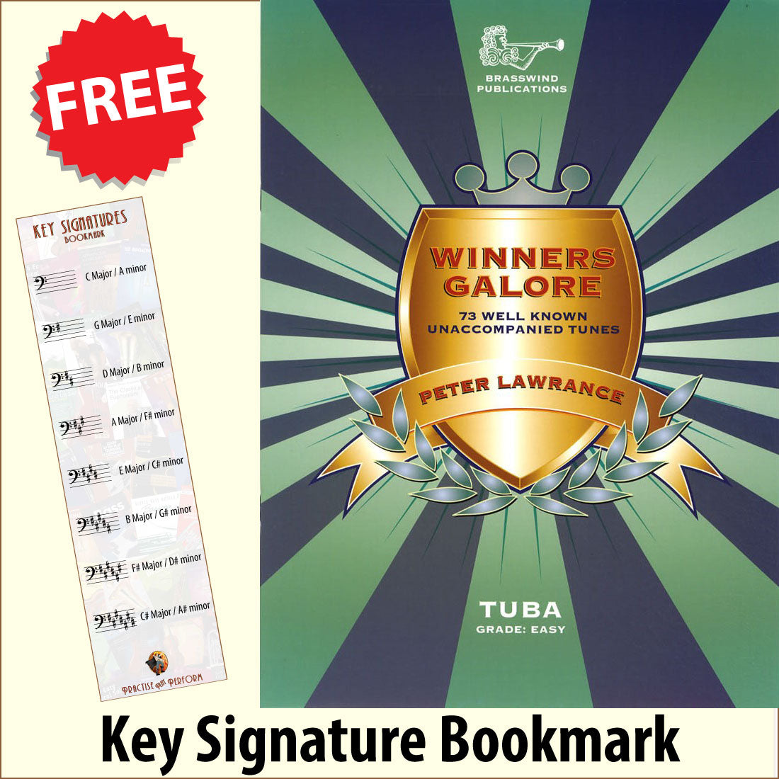 front cover of Winners Galore for Tuba Bass Clef Book Only together with free Bass Glef bookmark