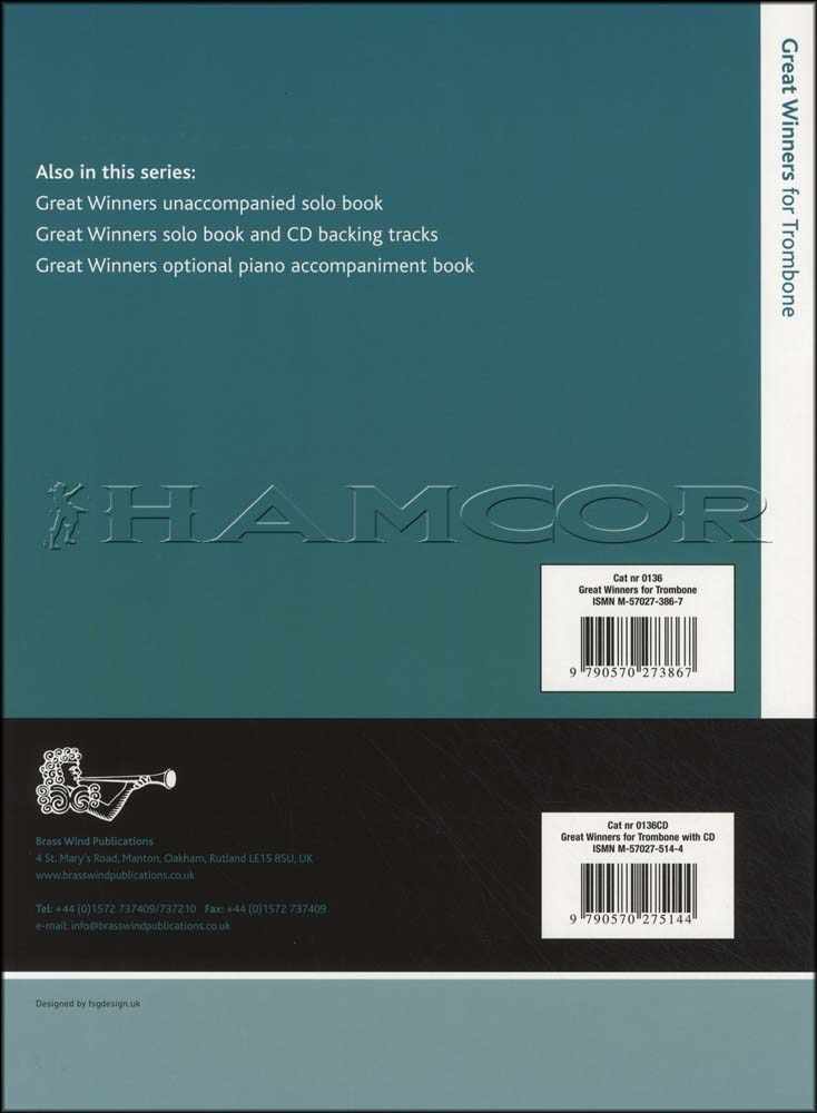 back cover of Great Winners Trombone Bass Clef Book/CD