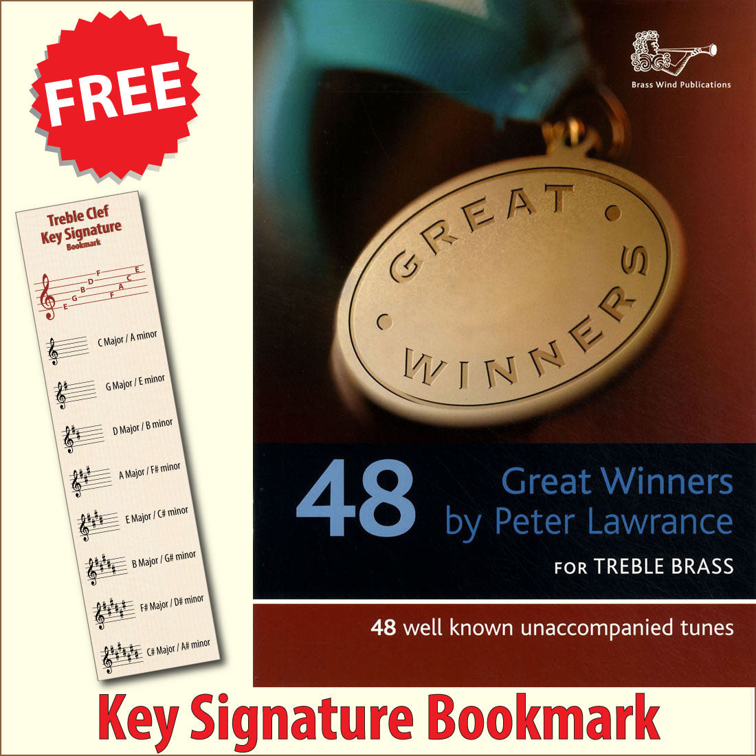 front cover of Great Winners for Treble Brass Book Only together with free Treble Clef bookmark