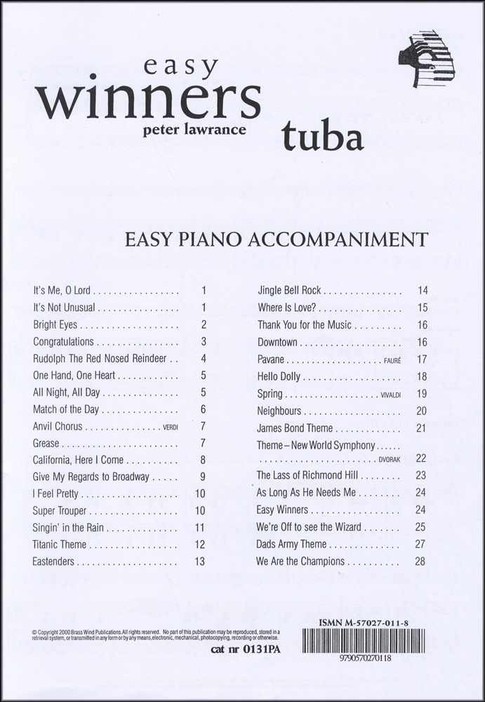 front cover of Easy Winners Piano Accompaniment for Tuba