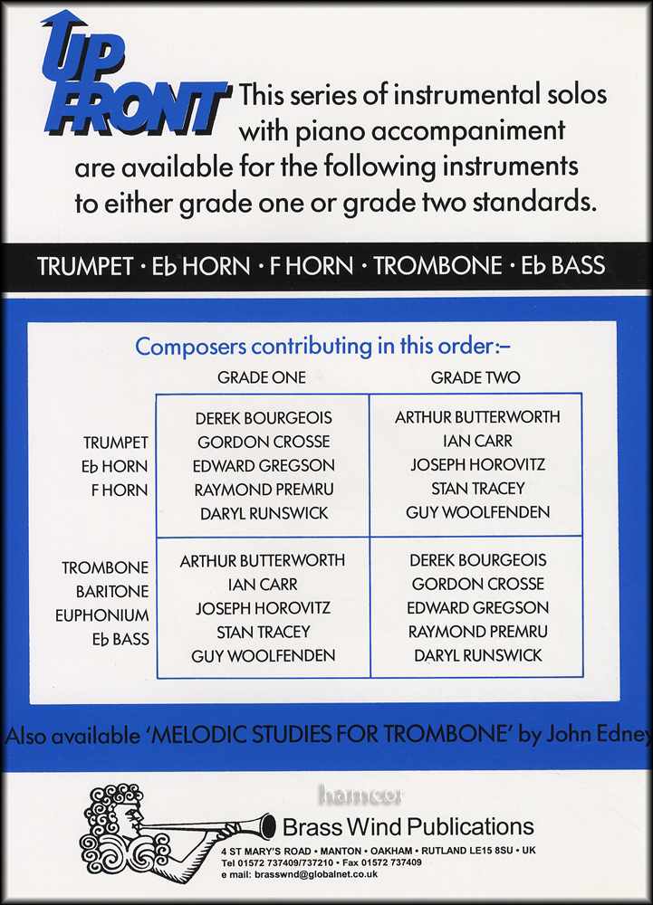 back cover of Up Front Melodic Studies for Trombone Book 2 Treble Clef