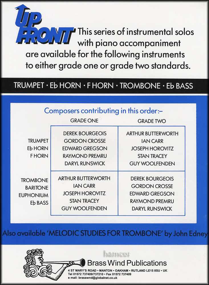 back cover of Up Front Melodic Studies for Trombone Book 2 Bass Clef
