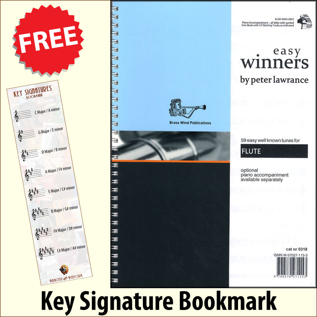 front cover of Easy Winners for Flute Book Only together with free Treble Clef bookmark