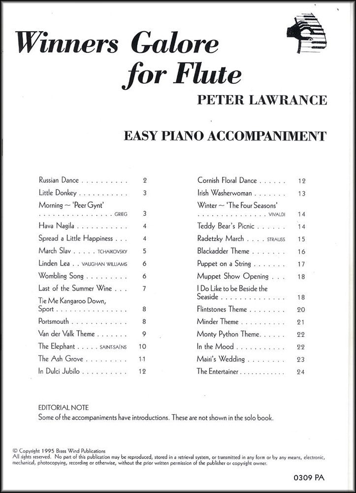 front cover of Winners Galore Piano Accompaniment for Flute