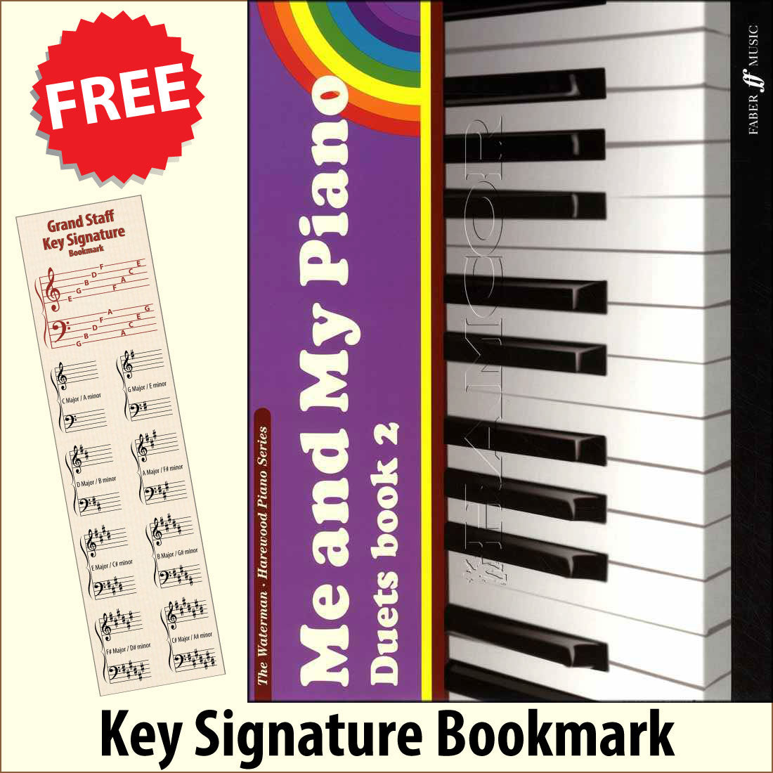 front cover of Me and My Piano Duets Book 2 together with free Piano Clef bookmark