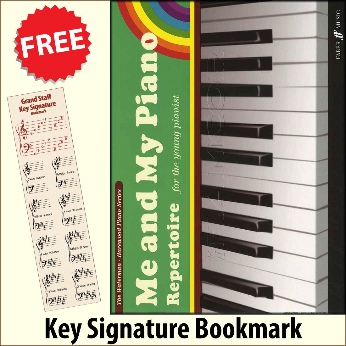 front cover of Me and My Piano Repertoire together with free Piano Clef bookmark