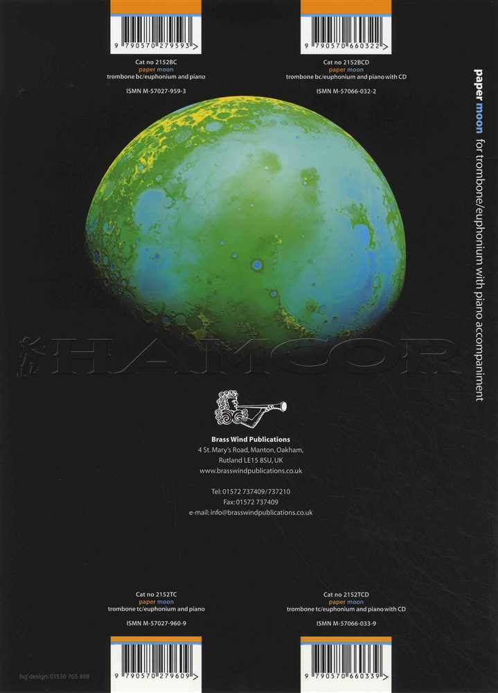 back cover of Paper Moon for Trombone/Euphonium Bass Clef