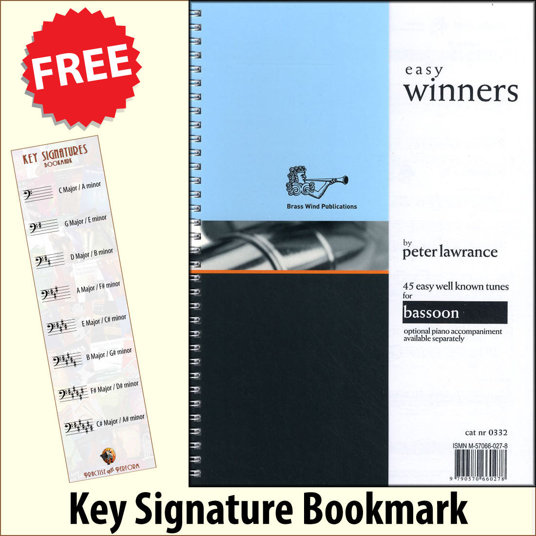 front cover of Easy Winners for Bassoon together with free Bass Glef bookmark