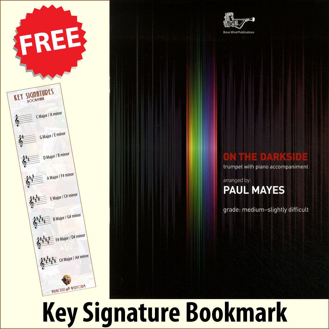 front cover of On The Darkside Trumpet together with free Treble Clef bookmark