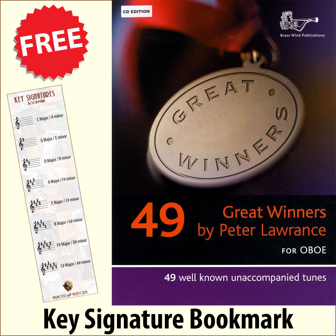 front cover of Great Winners for Oboe Book/CD together with free Treble Clef bookmark
