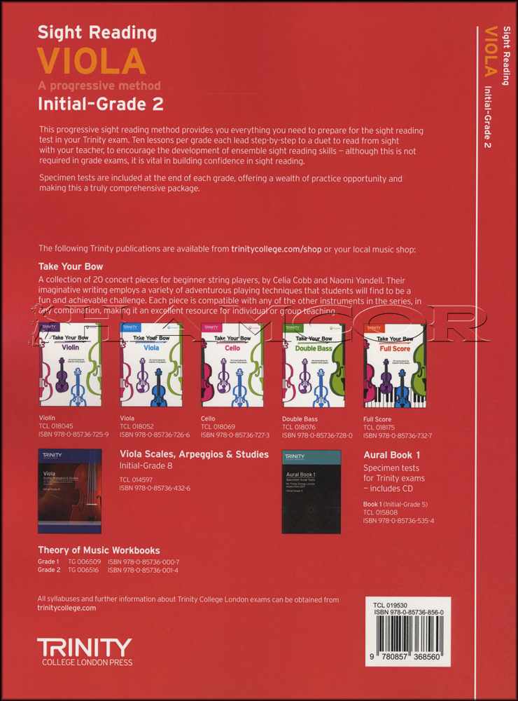 back cover of Trinity College London Viola Sight Reading Initial - Grade 2