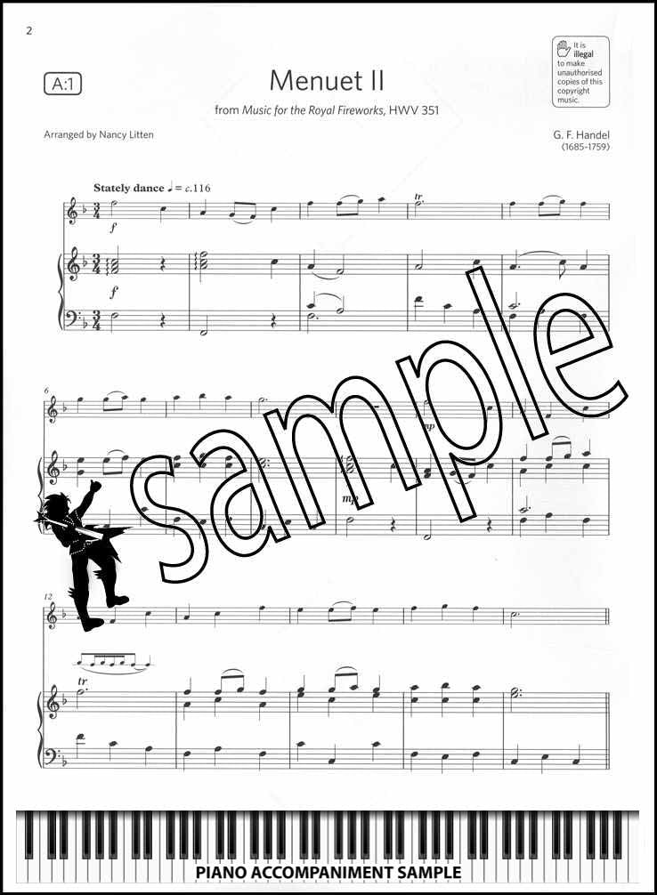 piano accompaniment sample page from ABRSM Flute Exam Pieces Grade 2 from 2022