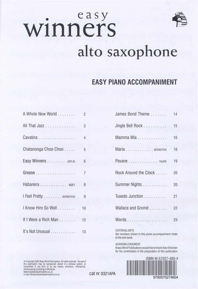 front cover of Easy Winners Piano Accompaniment for Alto Saxophone
