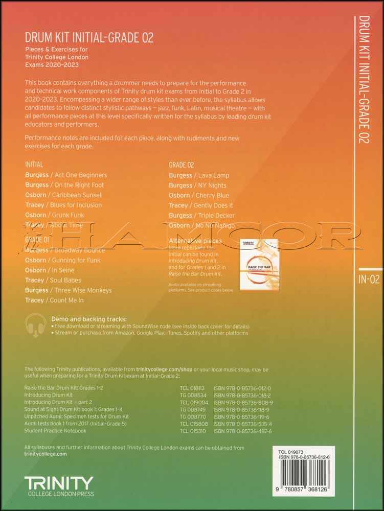 back cover of Trinity College London Drum Kit Initial-Grade 2 from 2020