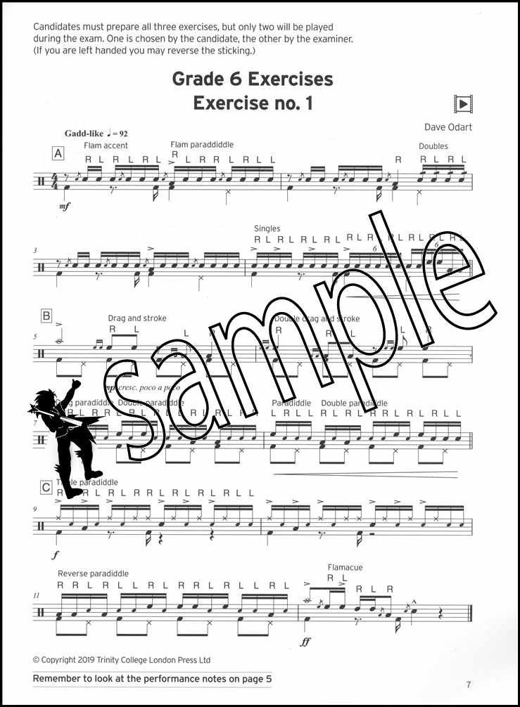 1st sample page from Trinity College London Drum Kit Grades 6-8 from 2020