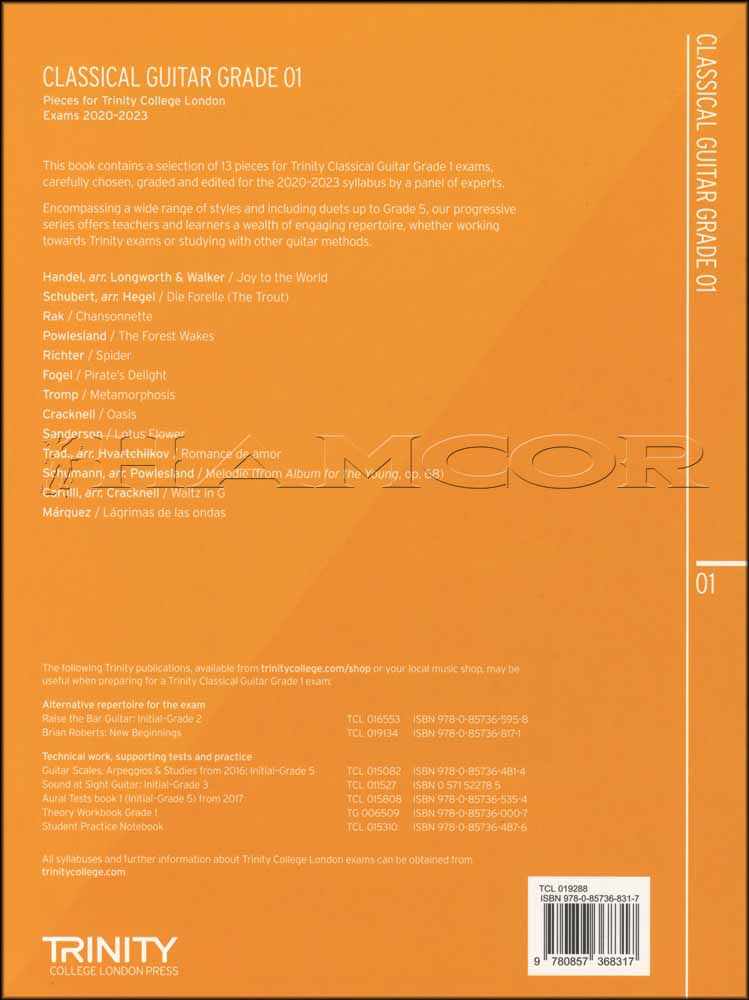 back cover of Trinity College London Classical Guitar Grade 1 from 2020