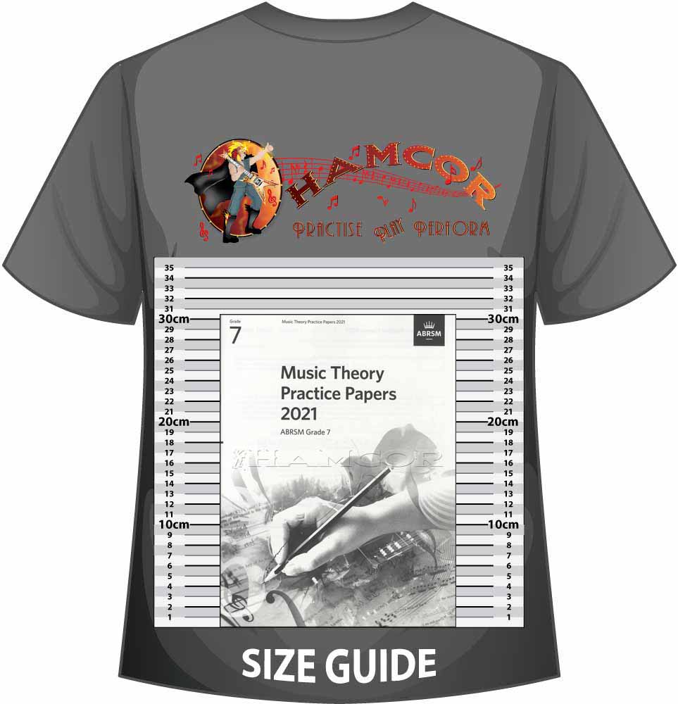 front cover of ABRSM Music Theory Practice Papers 2021 Grade 7 on a size guide