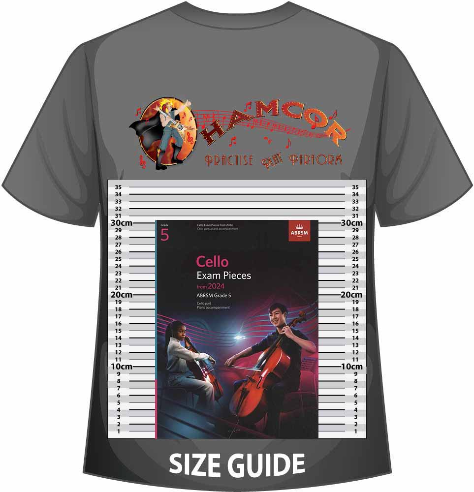 front cover of ABRSM Cello Exam Pieces Grade 5 from 2024 Cello & Piano on a size guide