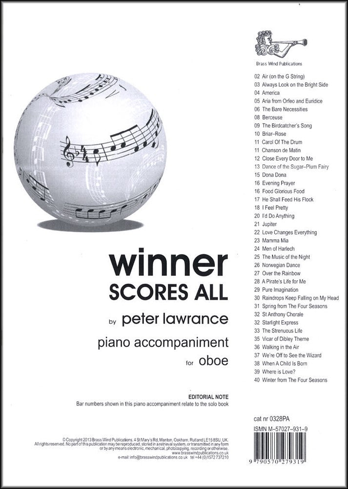 front cover of Winner Scores All Piano Accompaniment for Oboe