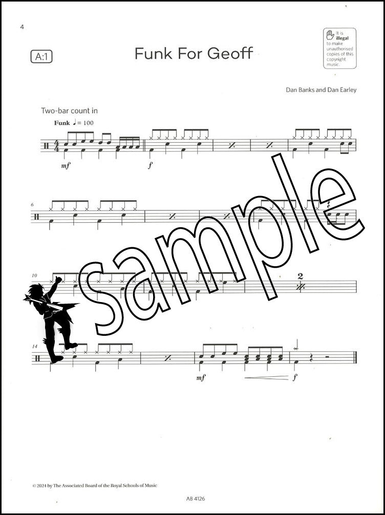1st sample page from ABRSM Drum Kit Exam Pieces Grade 1 from 2024