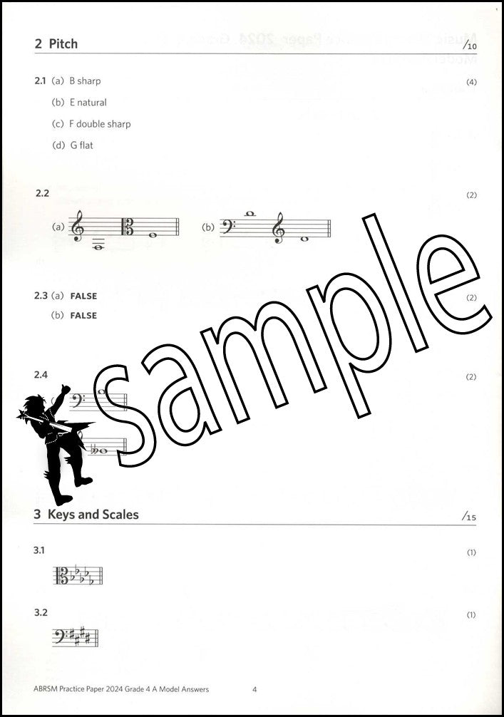 1st sample page from ABRSM Music Theory Practice Papers 2024 Grade 4 MODEL ANSWERS