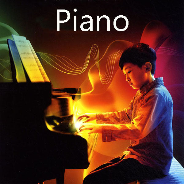 Image of a young man at the piano, with a glowing light coming from the keys, taken from the front cover of the ABRSM Piano Exam book