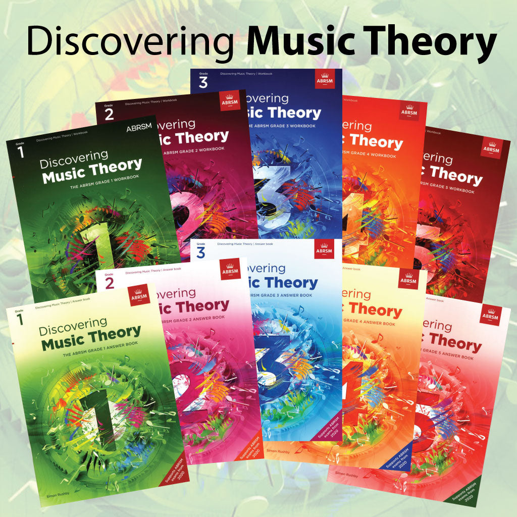 10 books comprising of Discovering Music Theory Workbooks Grades 1-5 and matching Answert Books