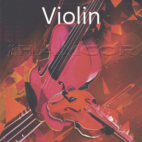 Picture of an illustration of some violins, taken from the front cover of the LCM violin book, with the Title Violin