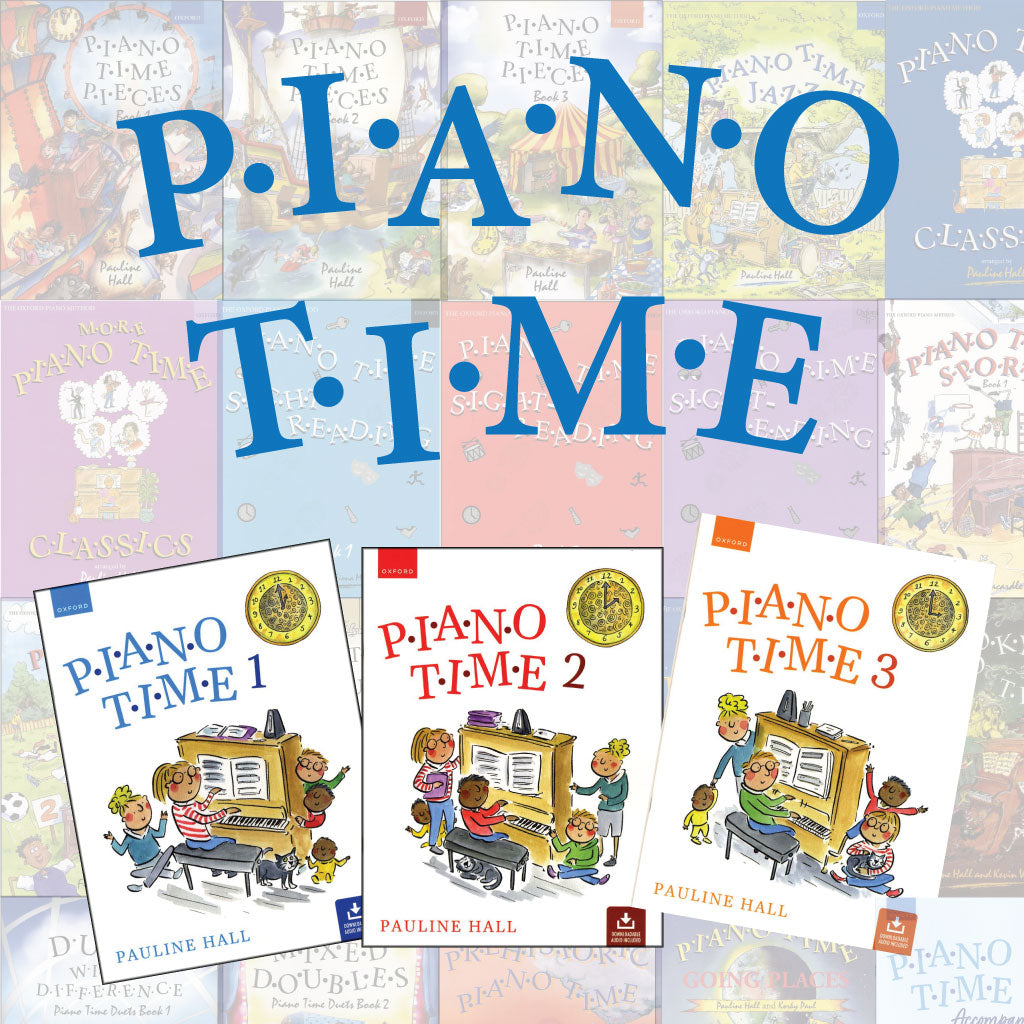 Three Piano Time Books plus the rest of the series set as a wallpaper background