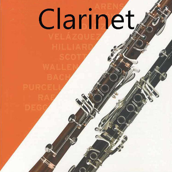 Picture of two clarinets, taken from the front cover of the TCL Clarinet book, with the title Clarinet