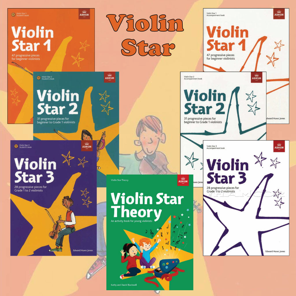 All 7 books in the series, Violin Star books 1 to 3, Accompaniment books 1 to 3, and Violin Star Theory