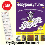 front cover of Easy Peasy Tunes Music Book together with free Treble Clef bookmark