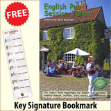 front cover of English Pub Session Tunes Music Book together with free Treble Clef bookmark